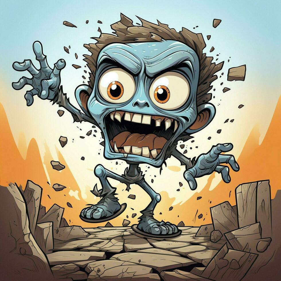 A creepy zombie in cartoon style. A scary zombie resurrection and crawling for halloween celebration. Halloween concept by AI generated photo