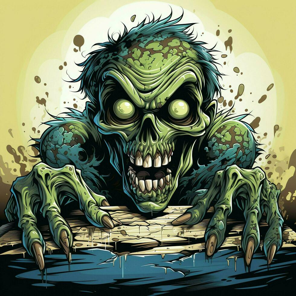 A creepy zombie in cartoon style. A scary zombie resurrection and crawling for halloween celebration. Halloween concept by AI generated photo