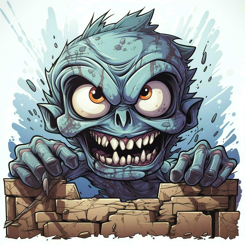 A creepy zombie in cartoon style. A scary zombie resurrection and crawling for halloween celebration. Halloween concept by AI generated photo