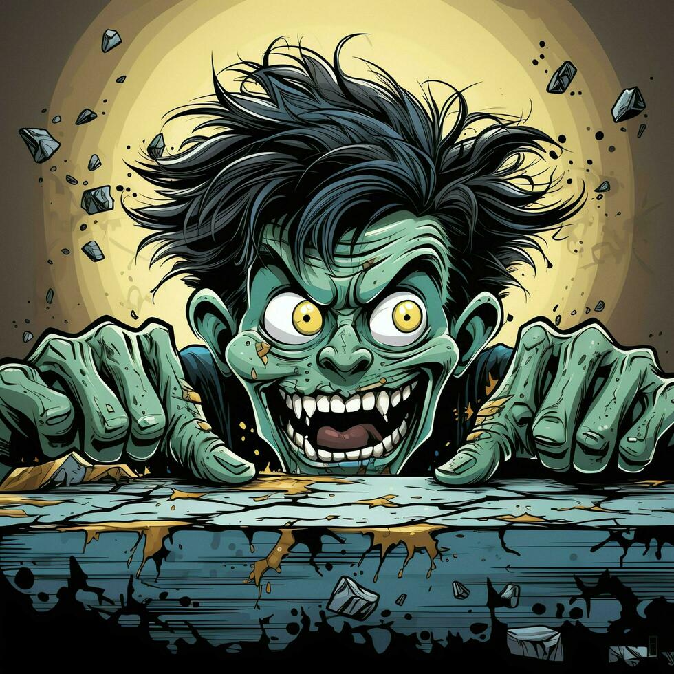A creepy zombie in cartoon style. A scary zombie resurrection and crawling for halloween celebration. Halloween concept by AI generated photo