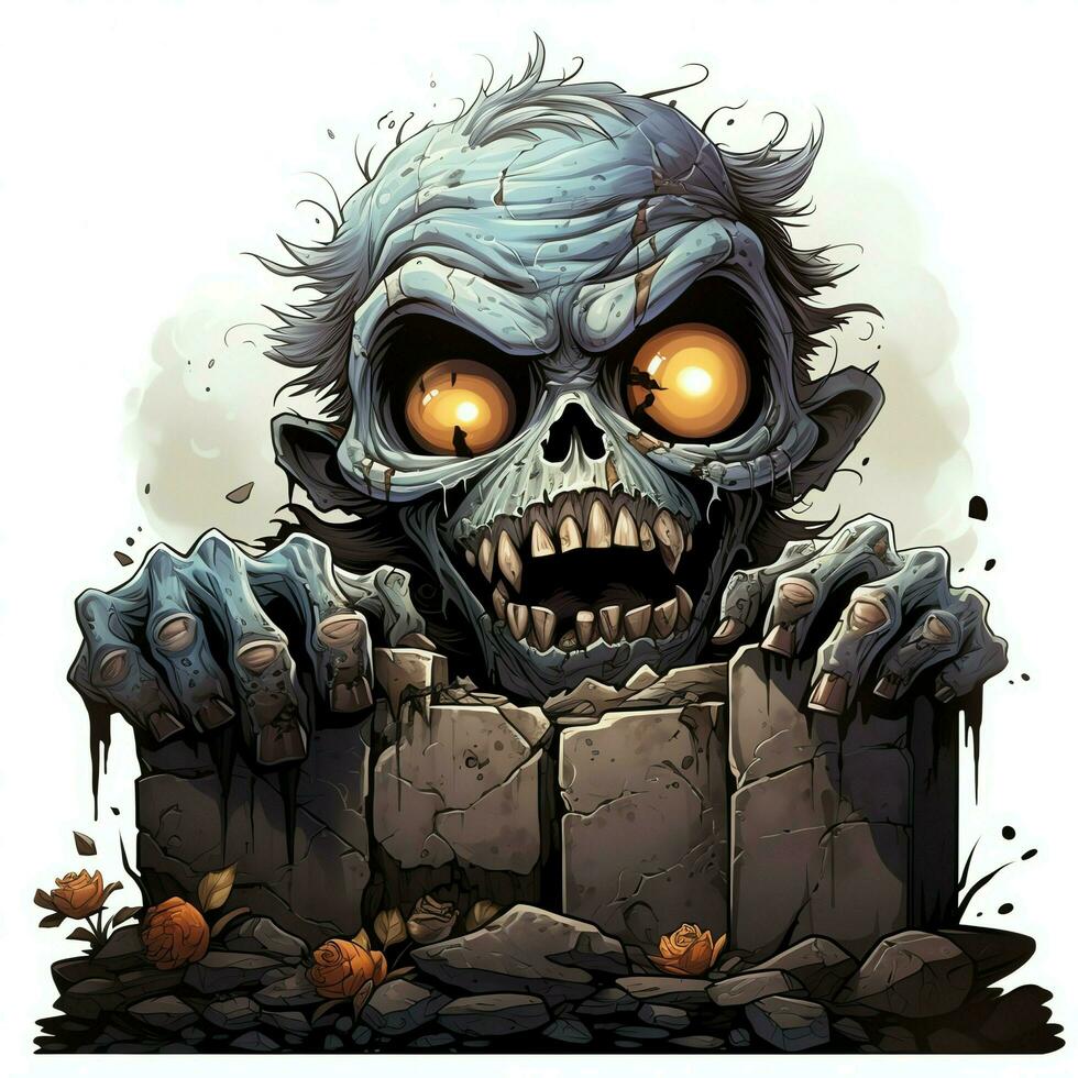A creepy zombie in cartoon style. A scary zombie resurrection and crawling for halloween celebration. Halloween concept by AI generated photo