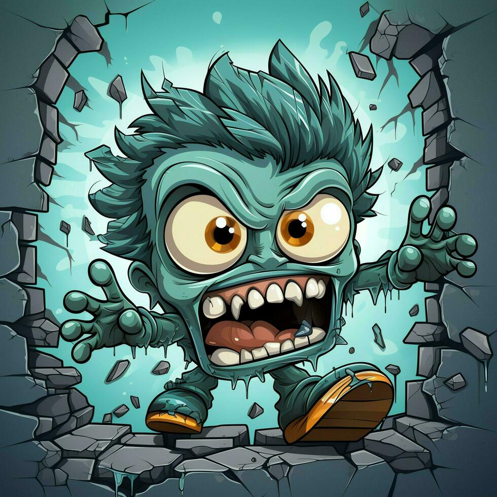 A creepy zombie in cartoon style. A scary zombie resurrection and crawling for halloween celebration. Halloween concept by AI generated photo