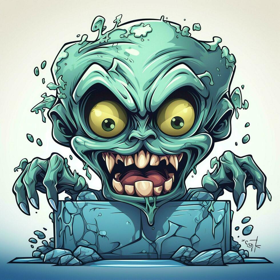 A creepy zombie in cartoon style. A scary zombie resurrection and crawling for halloween celebration. Halloween concept by AI generated photo