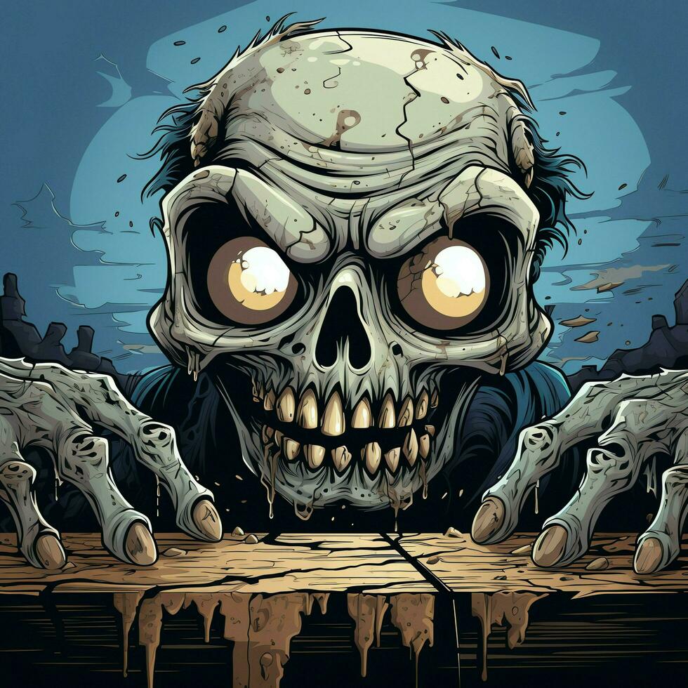 A creepy zombie in cartoon style. A scary zombie resurrection and crawling for halloween celebration. Halloween concept by AI generated photo