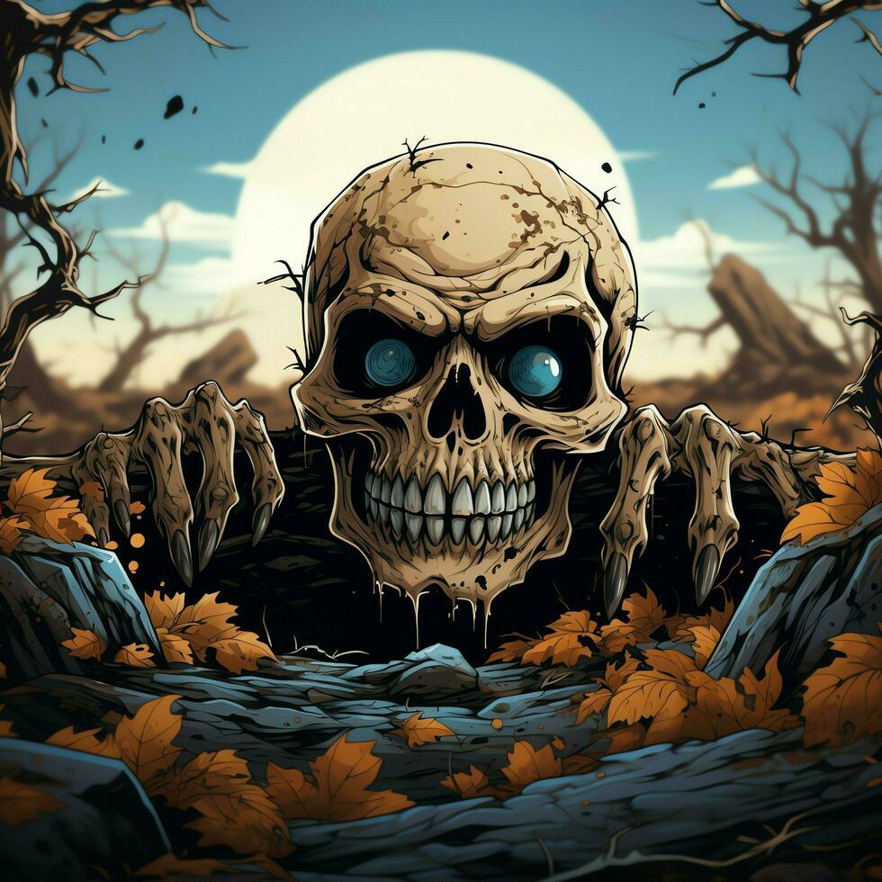 A creepy zombie in cartoon style. A scary zombie resurrection and crawling for halloween celebration. Halloween concept by AI generated photo