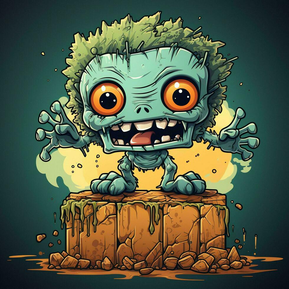 A creepy zombie in cartoon style. A scary zombie resurrection and crawling for halloween celebration. Halloween concept by AI generated photo