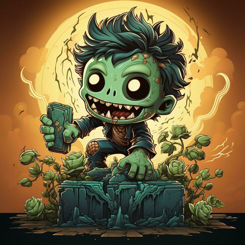 A creepy zombie in cartoon style. A scary zombie resurrection and crawling for halloween celebration. Halloween concept by AI generated photo