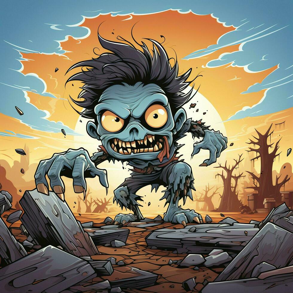 A creepy zombie in cartoon style. A scary zombie resurrection and crawling for halloween celebration. Halloween concept by AI generated photo