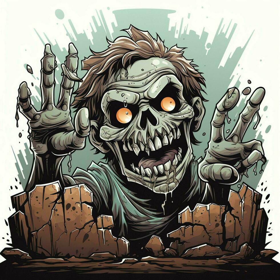 A creepy zombie in cartoon style. A scary zombie resurrection and crawling for halloween celebration. Halloween concept by AI generated photo