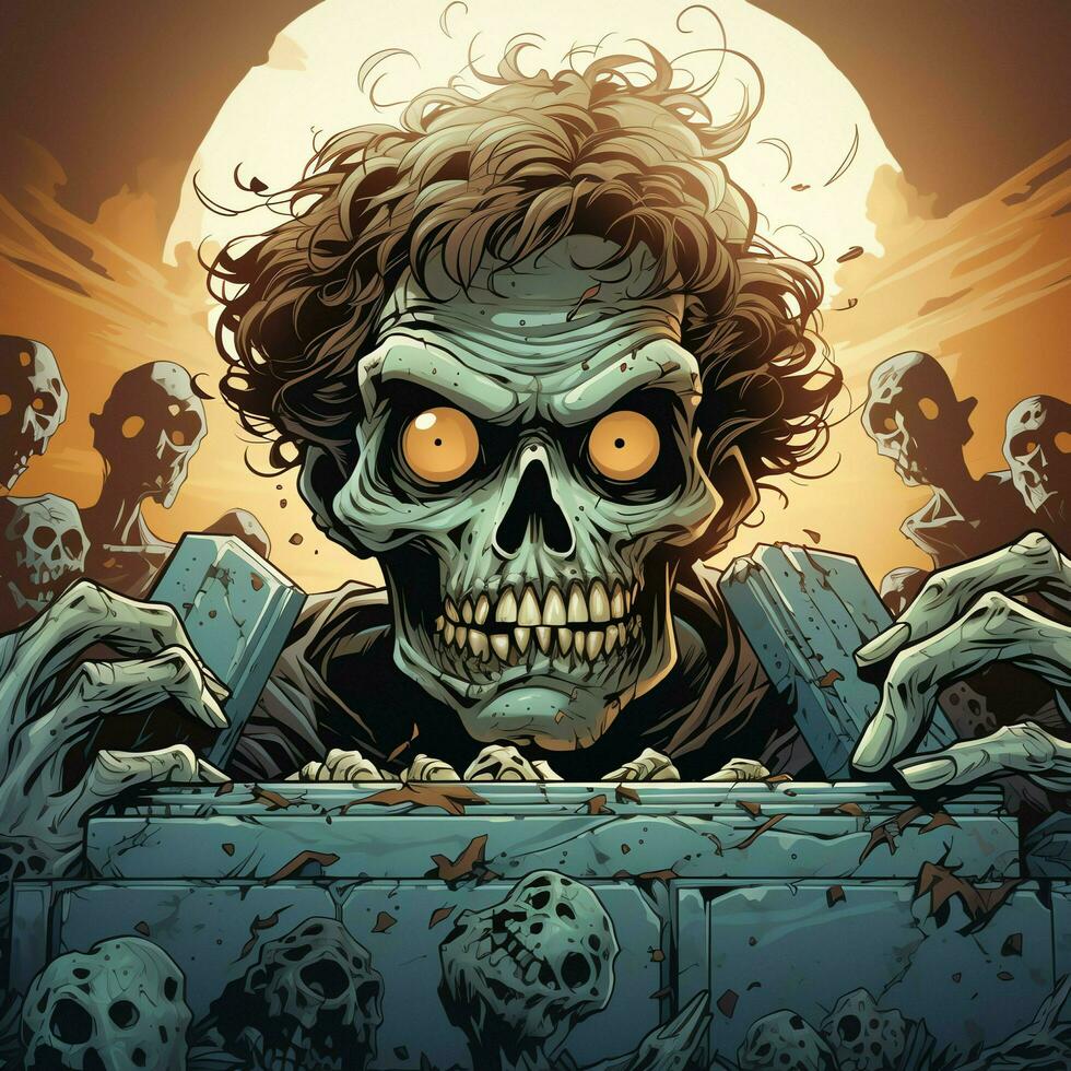 A creepy zombie in cartoon style. A scary zombie resurrection and crawling for halloween celebration. Halloween concept by AI generated photo