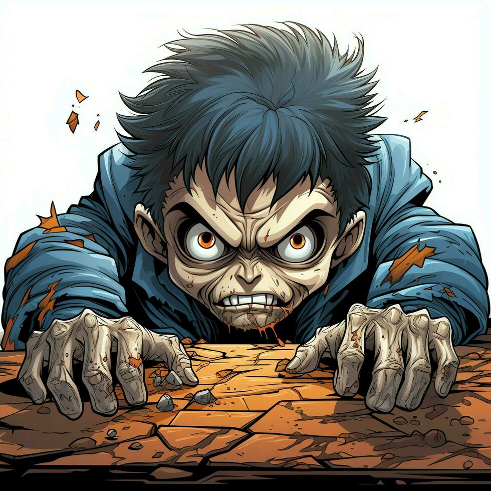 A creepy zombie in cartoon style. A scary zombie resurrection and crawling for halloween celebration. Halloween concept by AI generated photo