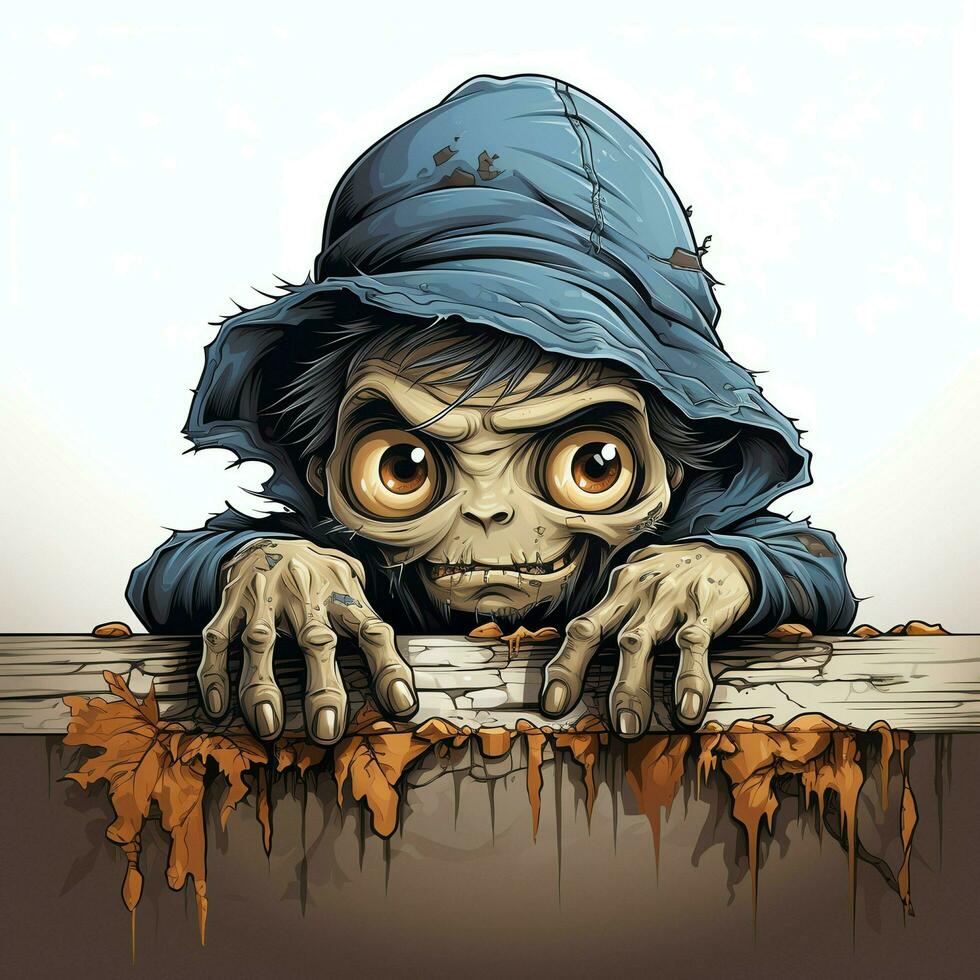 A creepy zombie in cartoon style. A scary zombie resurrection and crawling for halloween celebration. Halloween concept by AI generated photo