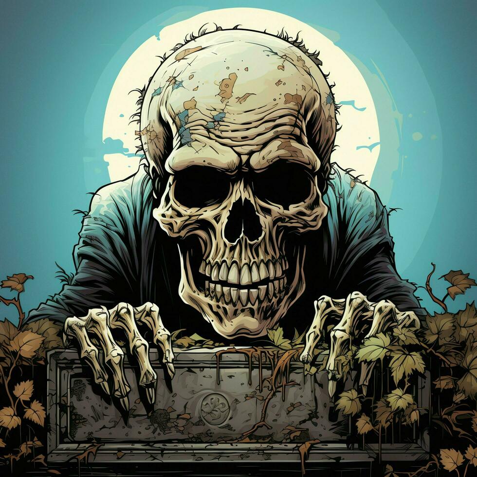A creepy zombie in cartoon style. A scary zombie resurrection and crawling for halloween celebration. Halloween concept by AI generated photo