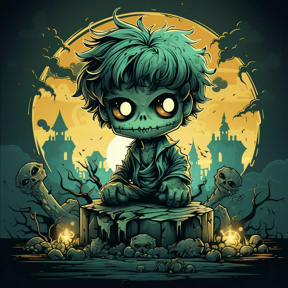 A creepy zombie in cartoon style. A scary zombie resurrection and crawling for halloween celebration. Halloween concept by AI generated photo