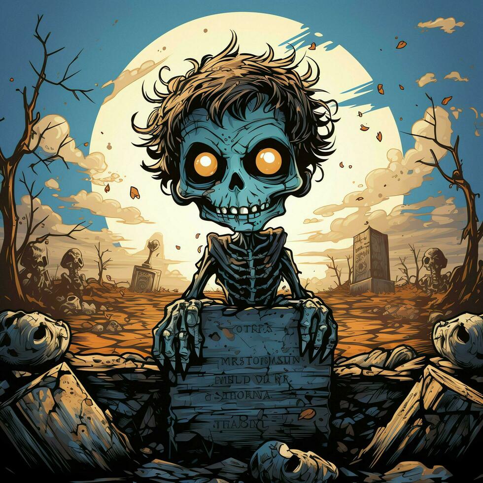 A creepy zombie in cartoon style. A scary zombie resurrection and crawling for halloween celebration. Halloween concept by AI generated photo