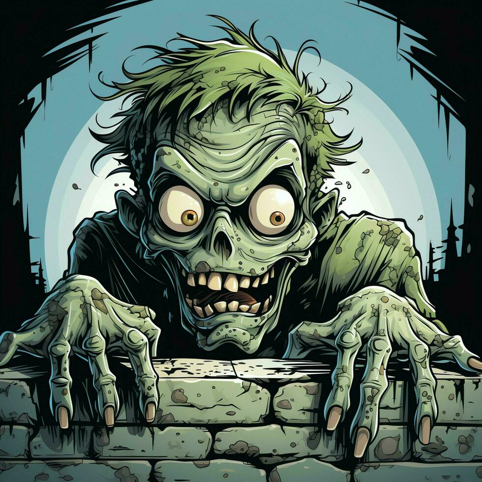 A creepy zombie in cartoon style. A scary zombie resurrection and crawling for halloween celebration. Halloween concept by AI generated photo