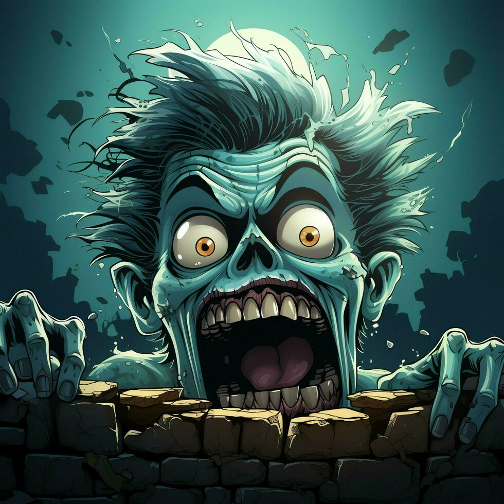 A creepy zombie in cartoon style. A scary zombie resurrection and crawling for halloween celebration. Halloween concept by AI generated photo