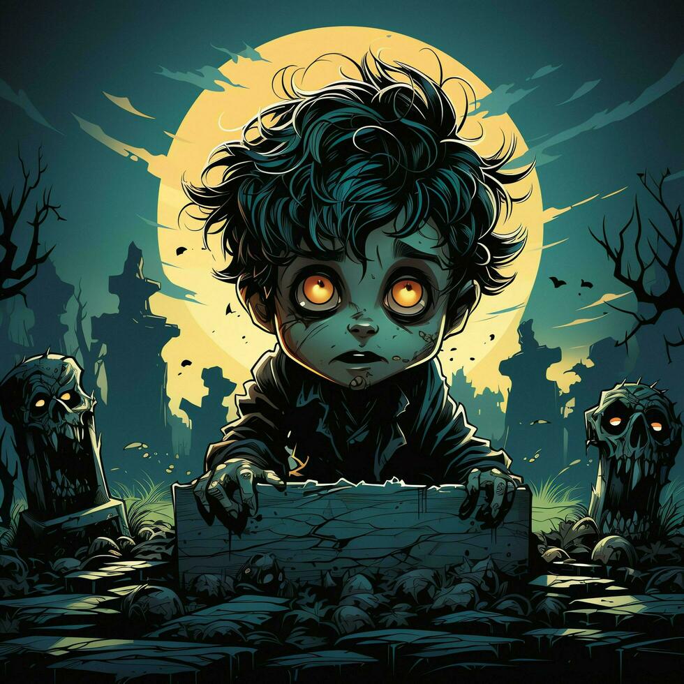 A creepy zombie in cartoon style. A scary zombie resurrection and crawling for halloween celebration. Halloween concept by AI generated photo