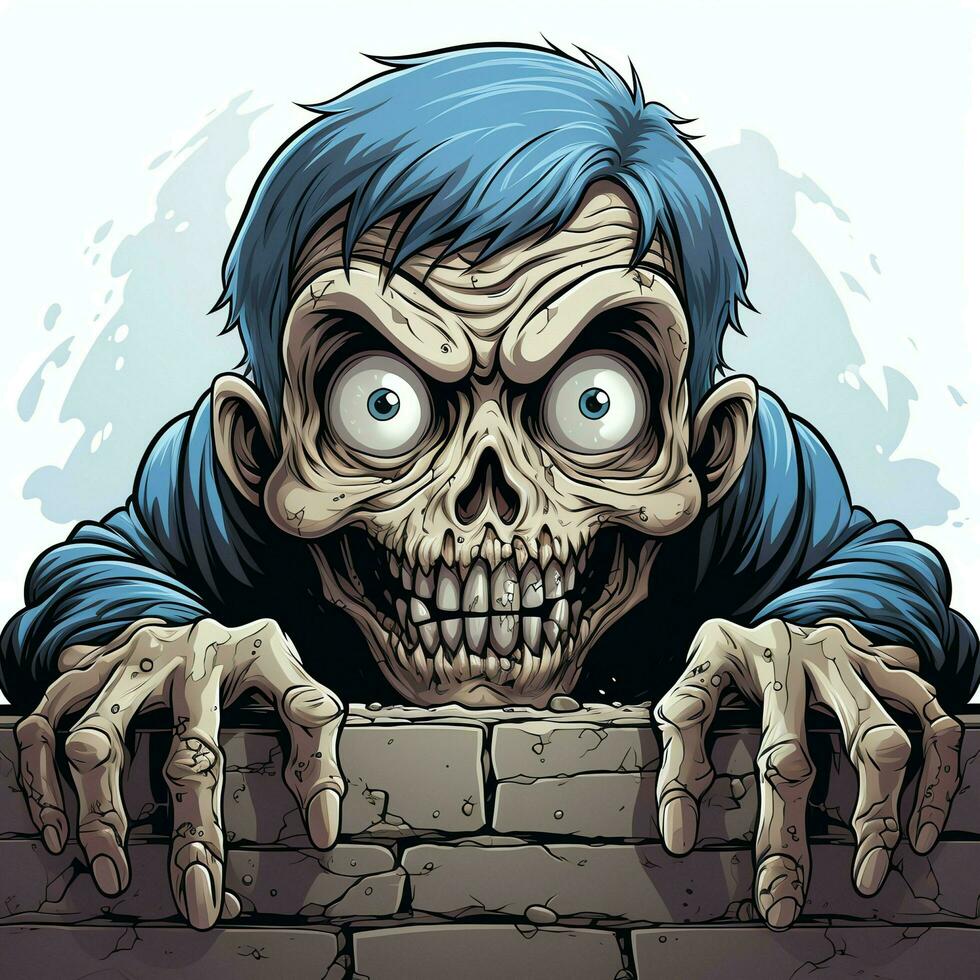 A creepy zombie in cartoon style. A scary zombie resurrection and crawling for halloween celebration. Halloween concept by AI generated photo