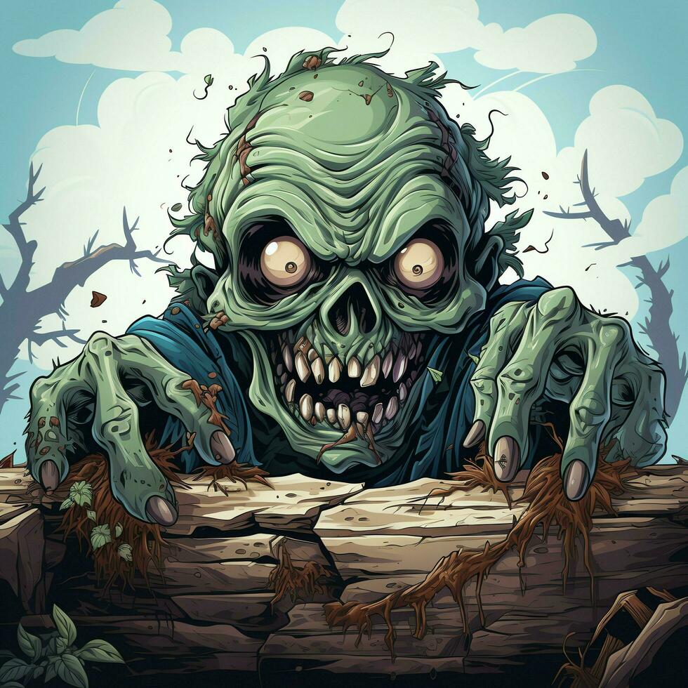 A creepy zombie in cartoon style. A scary zombie resurrection and crawling for halloween celebration. Halloween concept by AI generated photo