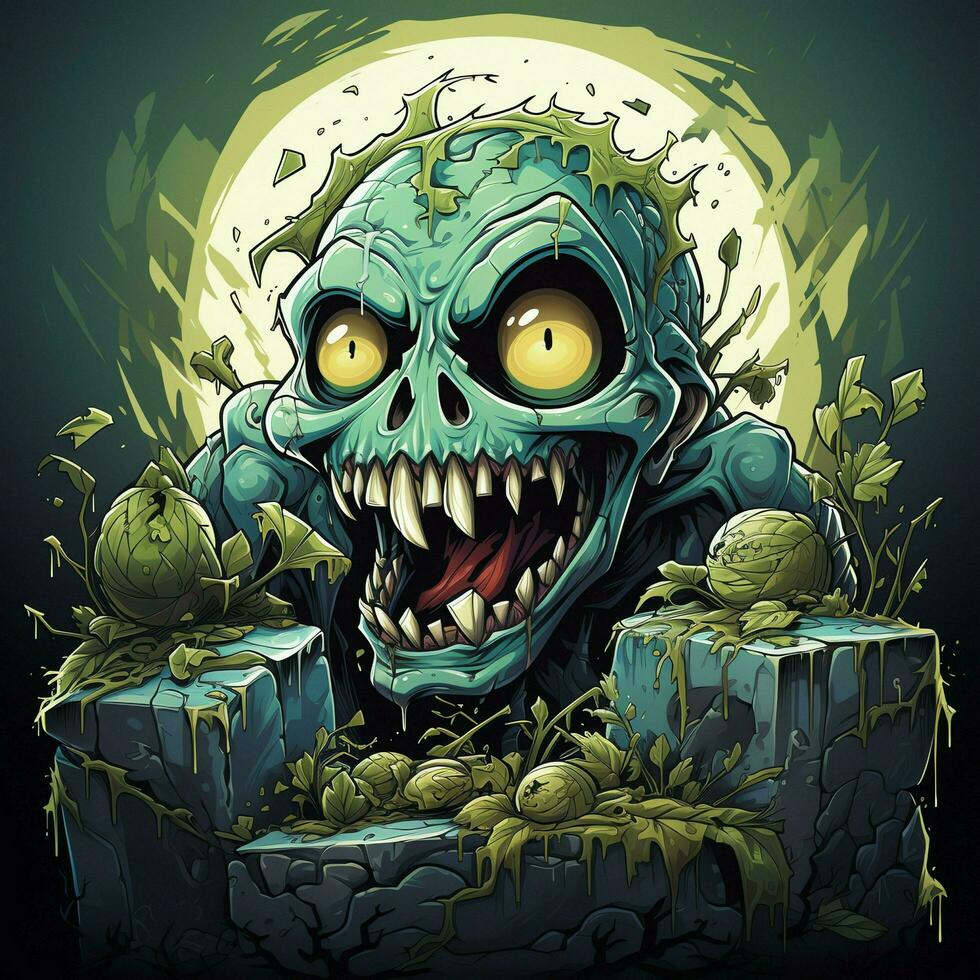 A creepy zombie in cartoon style. A scary zombie resurrection and crawling for halloween celebration. Halloween concept by AI generated photo