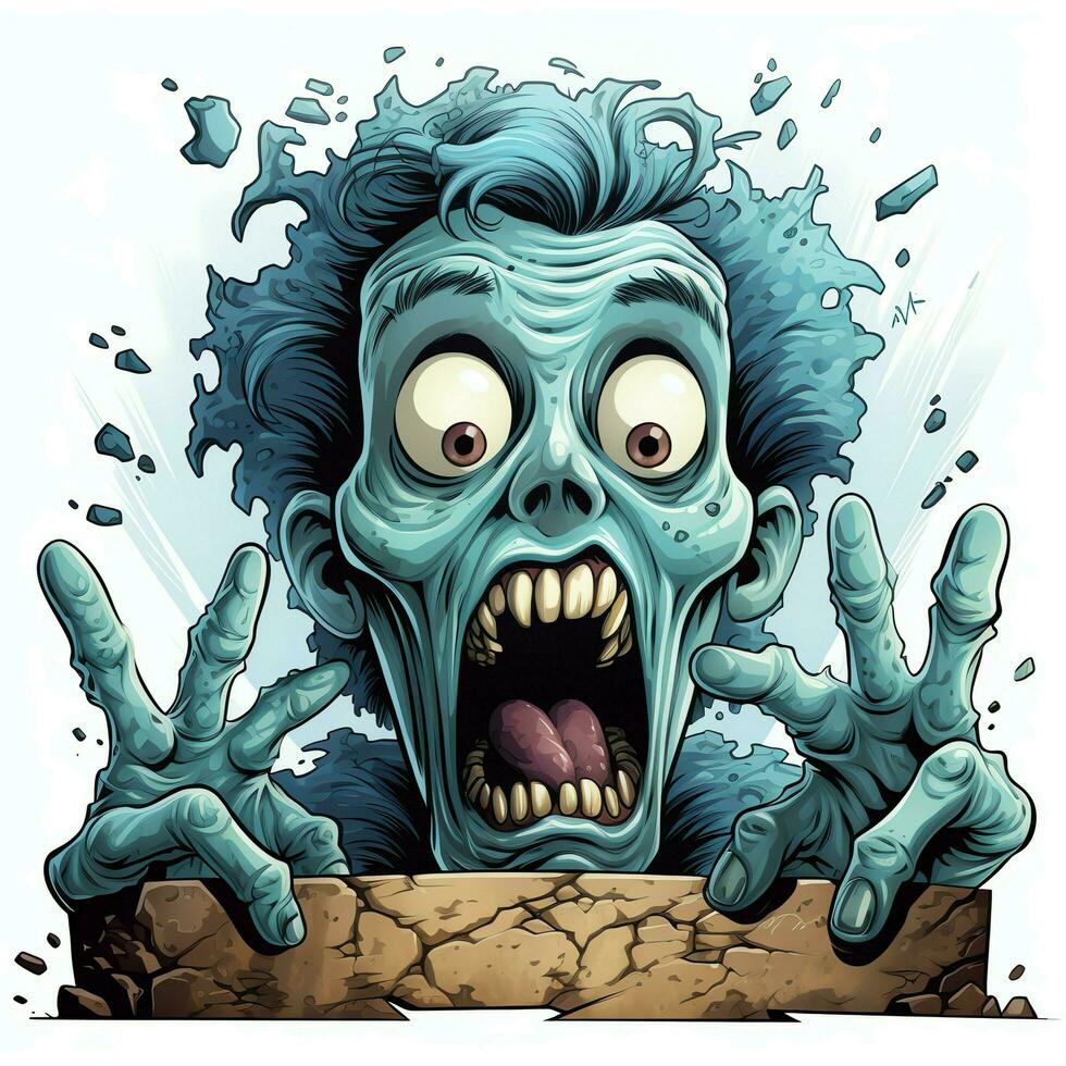 A creepy zombie in cartoon style. A scary zombie resurrection and crawling for halloween celebration. Halloween concept by AI generated photo