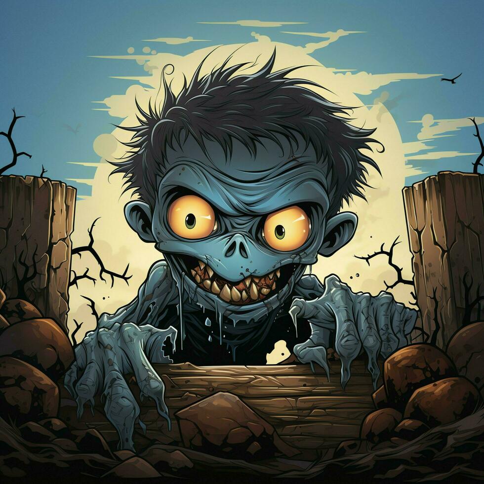 A creepy zombie in cartoon style. A scary zombie resurrection and crawling for halloween celebration. Halloween concept by AI generated photo