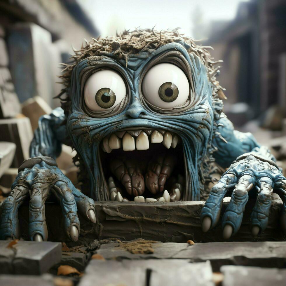 A creepy zombie in cartoon style. A scary zombie resurrection and crawling for halloween celebration. Halloween concept by AI generated photo