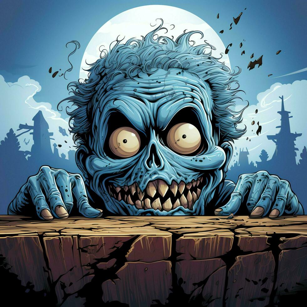 A creepy zombie in cartoon style. A scary zombie resurrection and crawling for halloween celebration. Halloween concept by AI generated photo