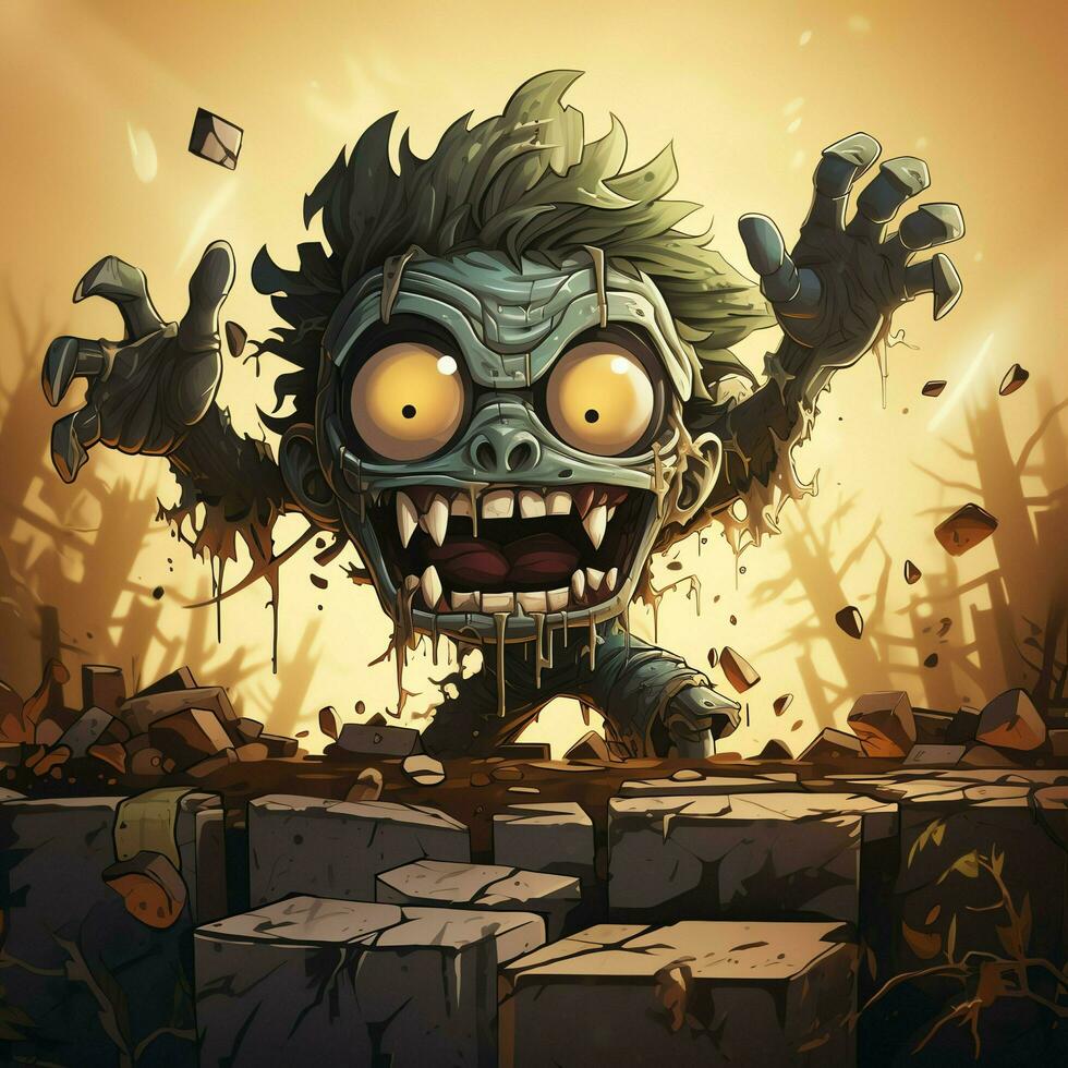 A creepy zombie in cartoon style. A scary zombie resurrection and crawling for halloween celebration. Halloween concept by AI generated photo