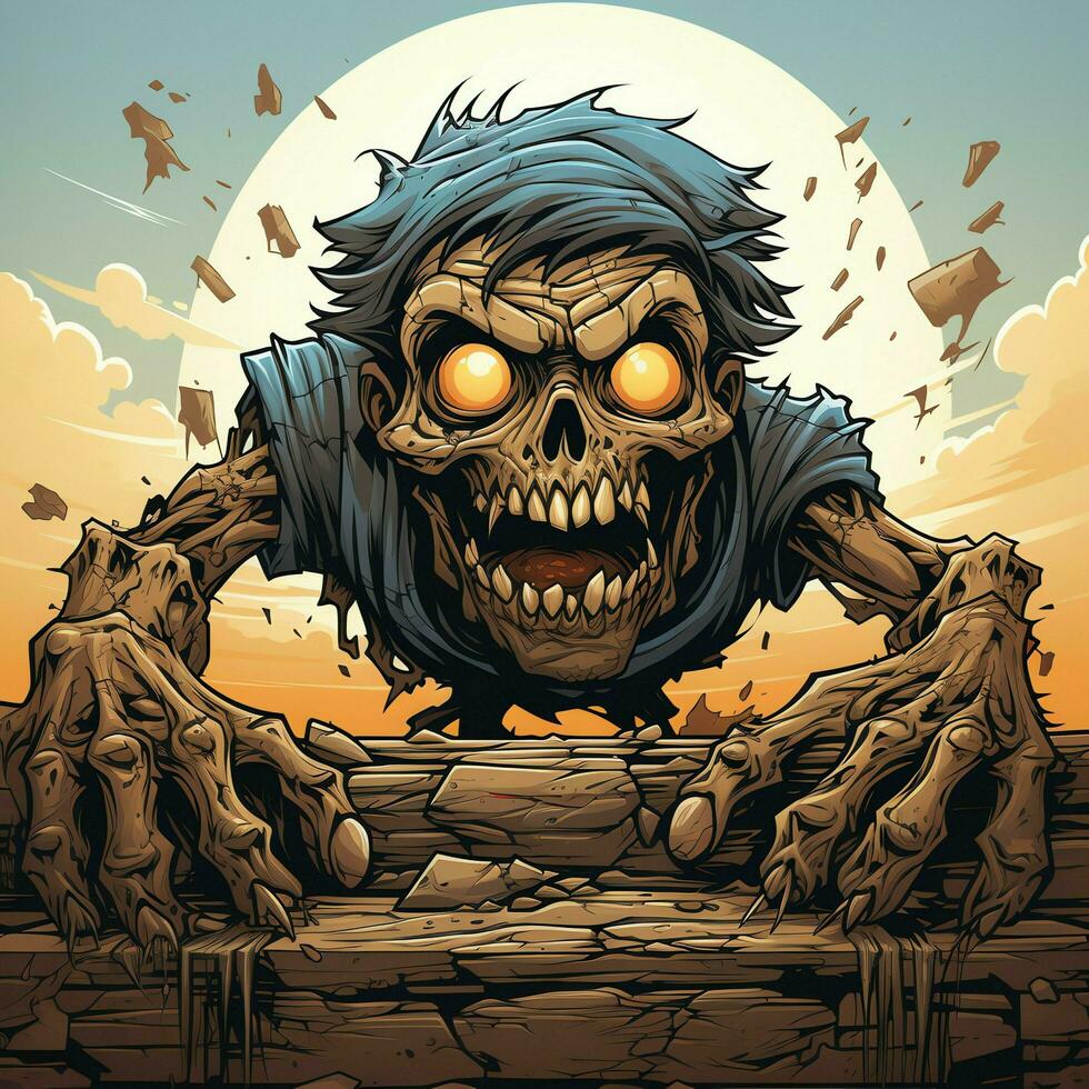 A creepy zombie in cartoon style. A scary zombie resurrection and crawling for halloween celebration. Halloween concept by AI generated photo