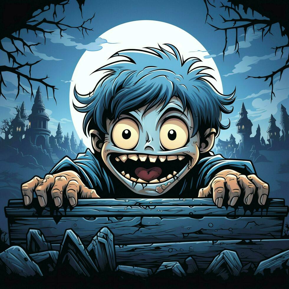 A creepy zombie in cartoon style. A scary zombie resurrection and crawling for halloween celebration. Halloween concept by AI generated photo