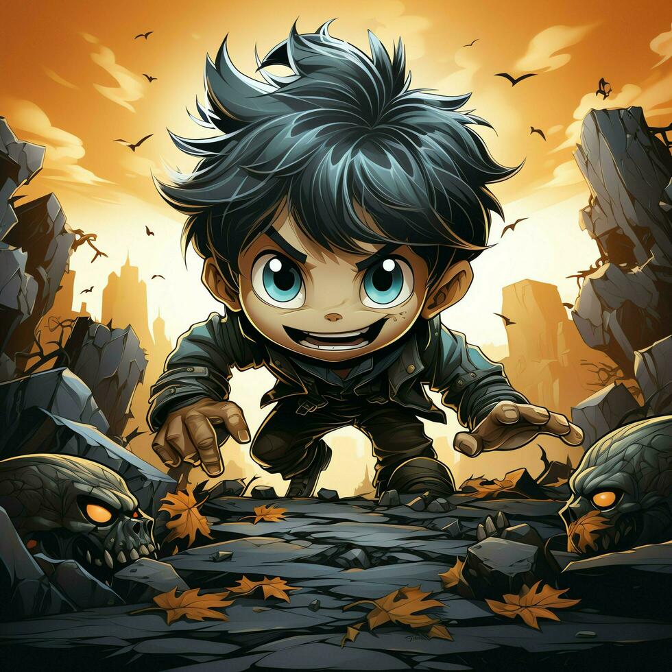 A creepy zombie in cartoon style. A scary zombie resurrection and crawling for halloween celebration. Halloween concept by AI generated photo