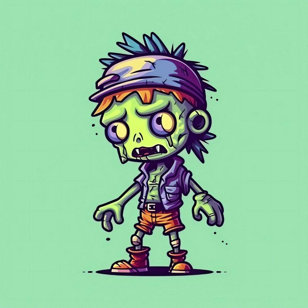 A creepy zombie in cartoon style. A scary zombie resurrection and crawling for halloween celebration. Halloween concept by AI generated photo