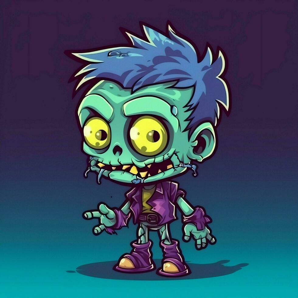 A creepy zombie in cartoon style. A scary zombie resurrection and crawling for halloween celebration. Halloween concept by AI generated photo