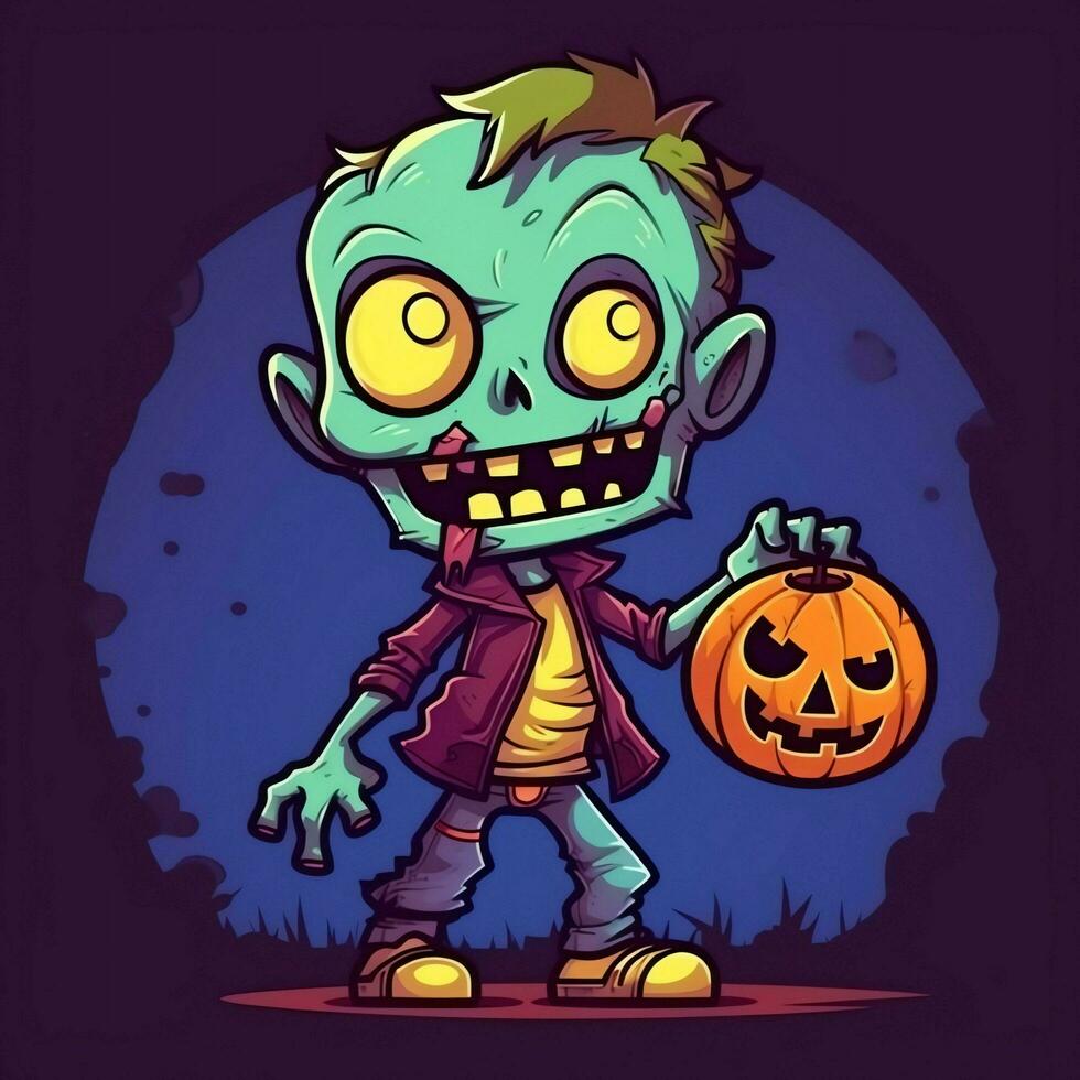 A creepy zombie in cartoon style. A scary zombie resurrection and crawling for halloween celebration. Halloween concept by AI generated photo