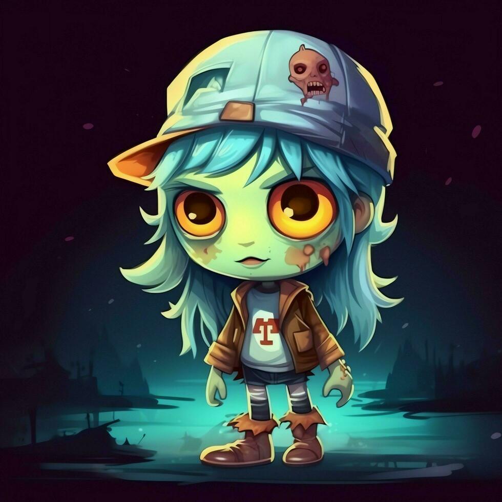 A creepy zombie in cartoon style. A scary zombie resurrection and crawling for halloween celebration. Halloween concept by AI generated photo