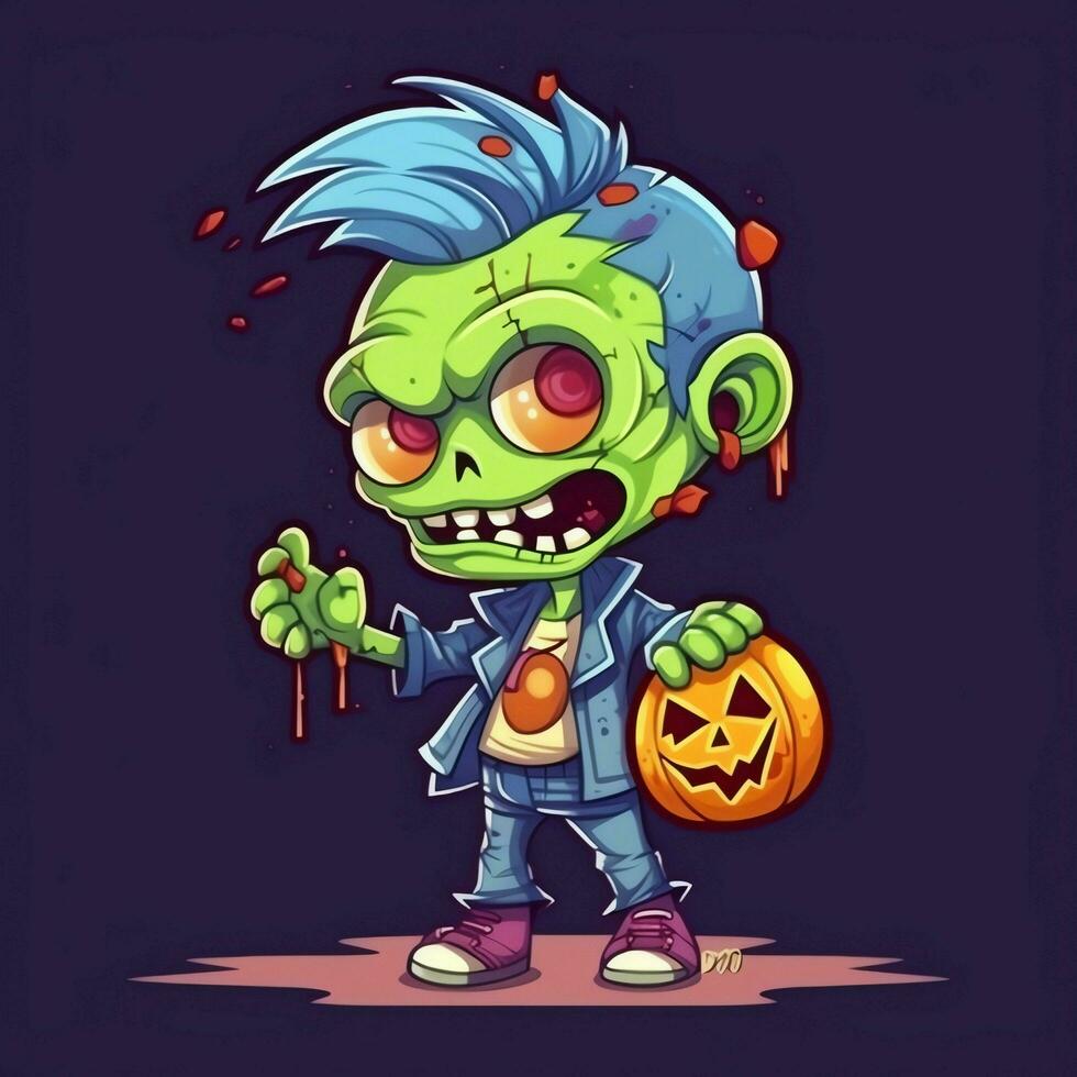 A creepy zombie in cartoon style. A scary zombie resurrection and crawling for halloween celebration. Halloween concept by AI generated photo