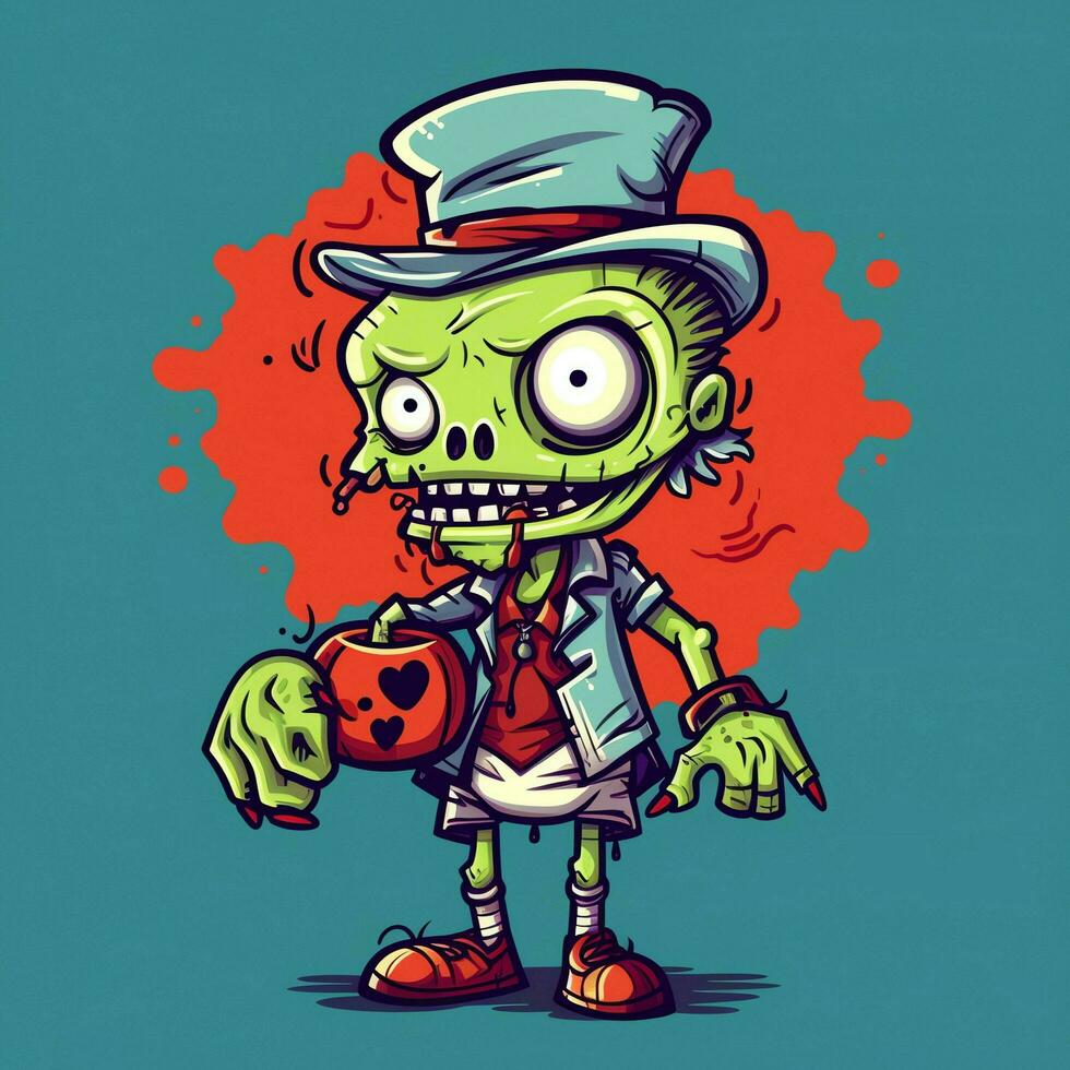 A creepy zombie in cartoon style. A scary zombie resurrection and crawling for halloween celebration. Halloween concept by AI generated photo