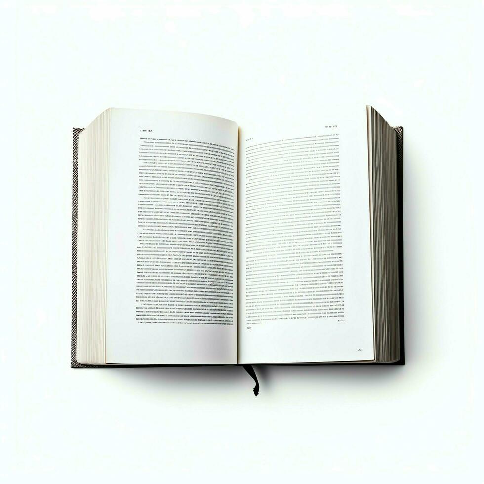 Overhead view of open book with empty blank white pages. Notebook composition for catalog, magazines concept by AI Generated photo