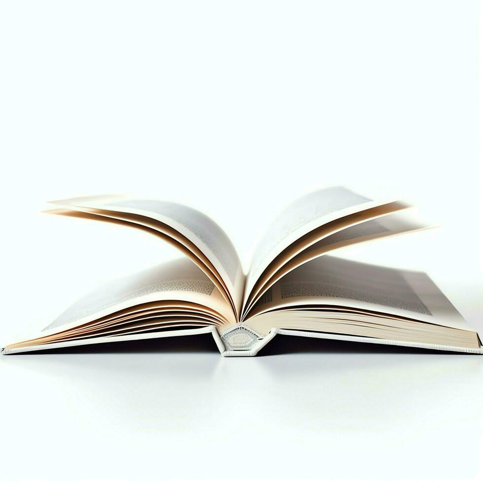 Overhead view of open book with empty blank white pages. Notebook composition for catalog, magazines concept by AI Generated photo