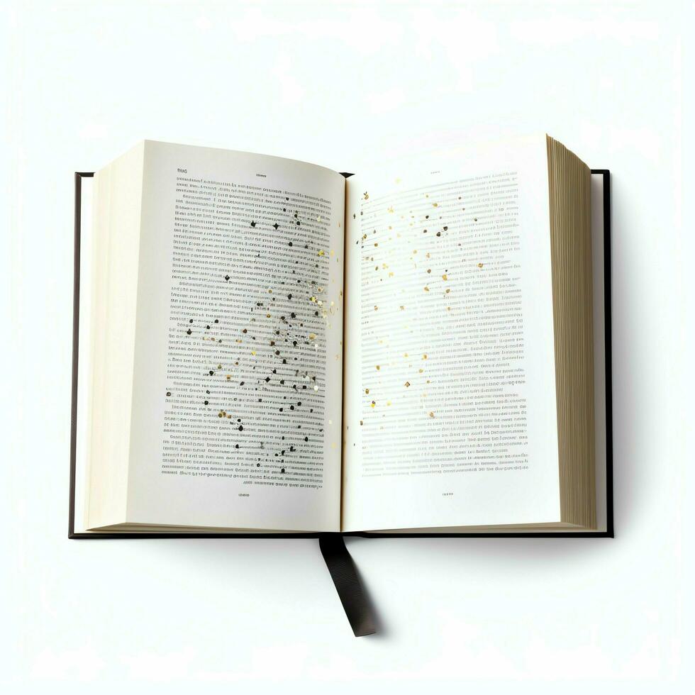 Overhead view of open book with empty blank white pages. Notebook composition for catalog, magazines concept by AI Generated photo
