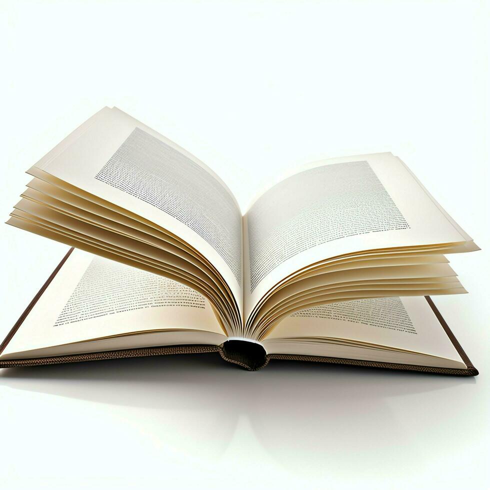 Overhead view of open book with empty blank white pages. Notebook composition for catalog, magazines concept by AI Generated photo