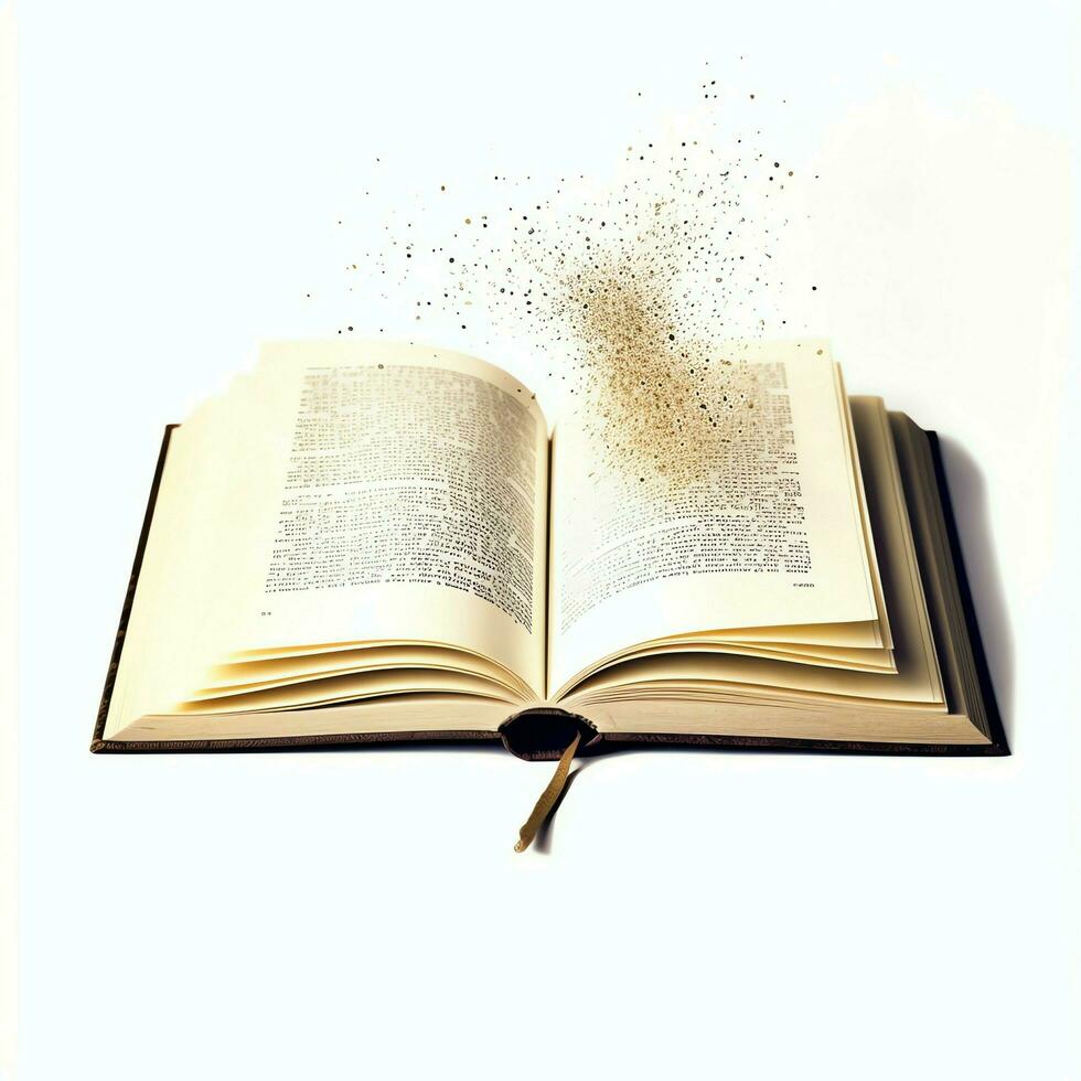 Overhead view of open book with empty blank white pages. Notebook composition for catalog, magazines concept by AI Generated photo