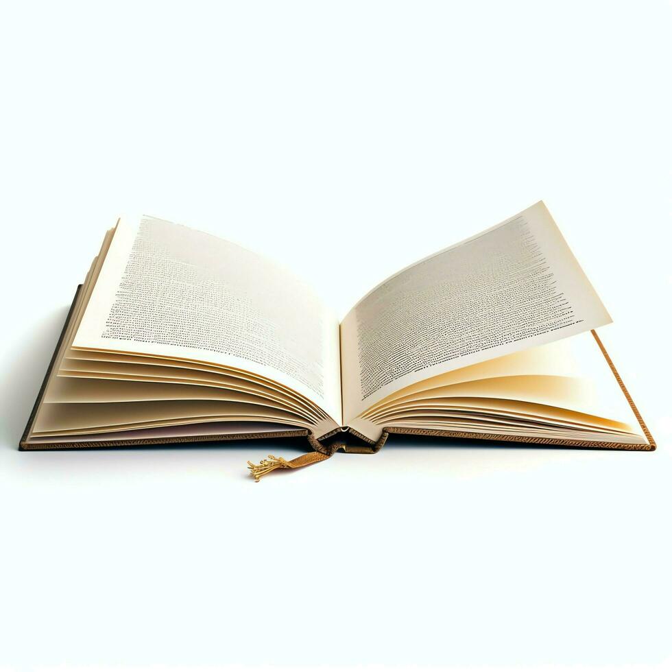 Overhead view of open book with empty blank white pages. Notebook composition for catalog, magazines concept by AI Generated photo