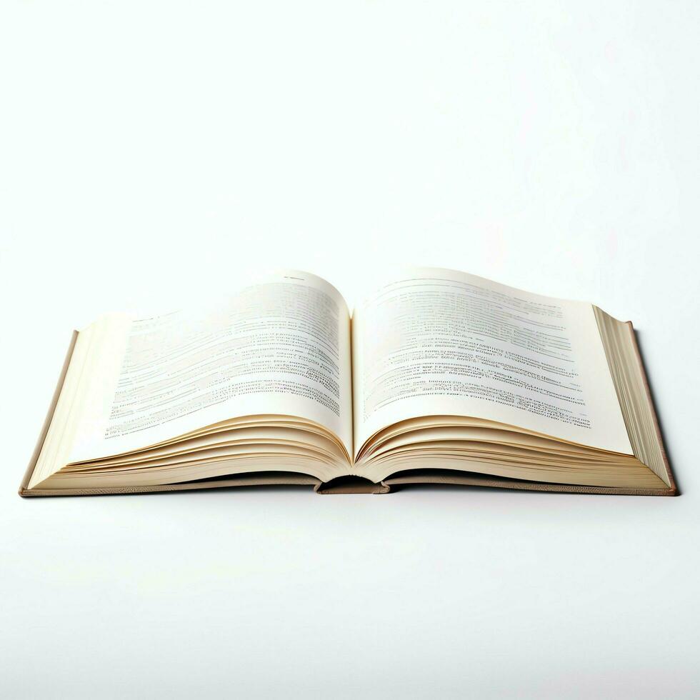 Overhead view of open book with empty blank white pages. Notebook composition for catalog, magazines concept by AI Generated photo