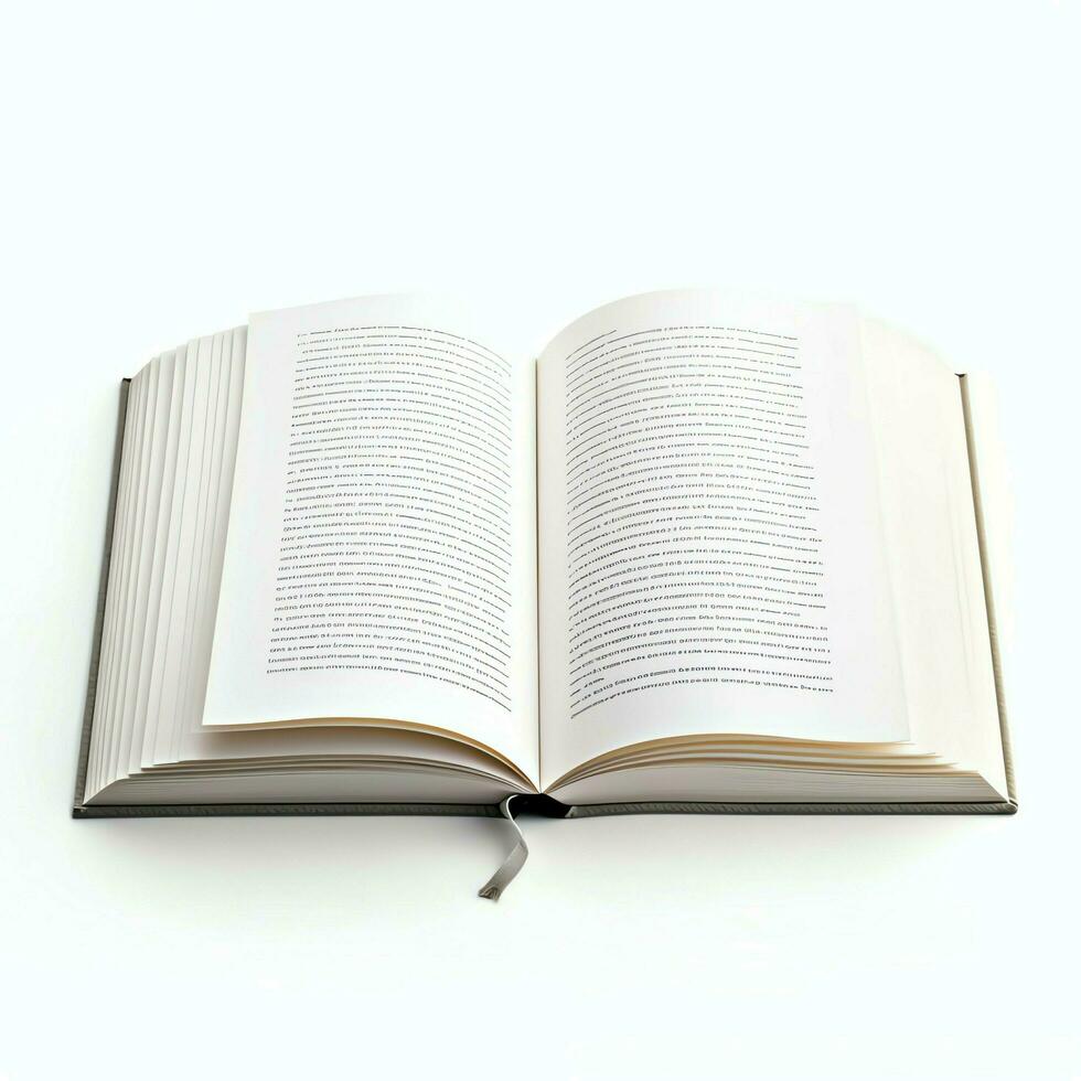 Overhead view of open book with empty blank white pages. Notebook composition for catalog, magazines concept by AI Generated photo