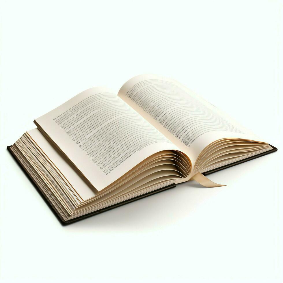 Overhead view of open book with empty blank white pages. Notebook composition for catalog, magazines concept by AI Generated photo