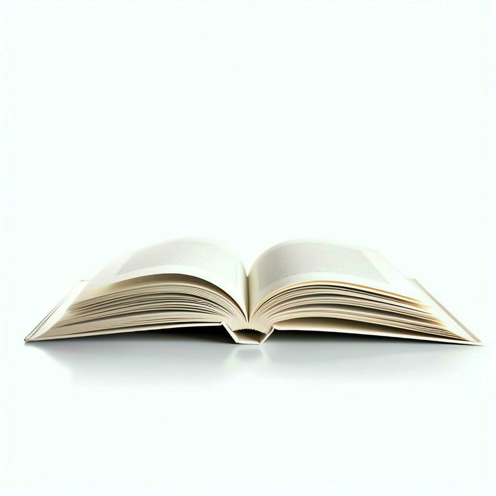 Overhead view of open book with empty blank white pages. Notebook composition for catalog, magazines concept by AI Generated photo