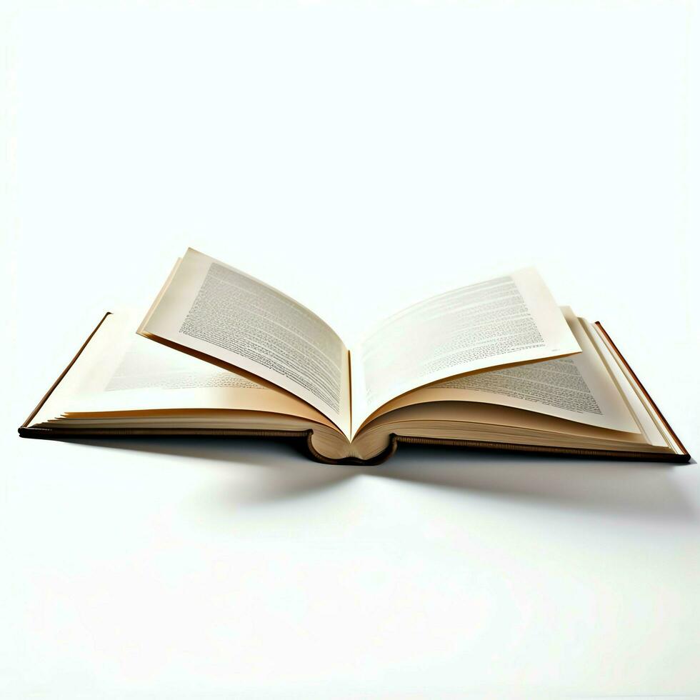Overhead view of open book with empty blank white pages. Notebook composition for catalog, magazines concept by AI Generated photo